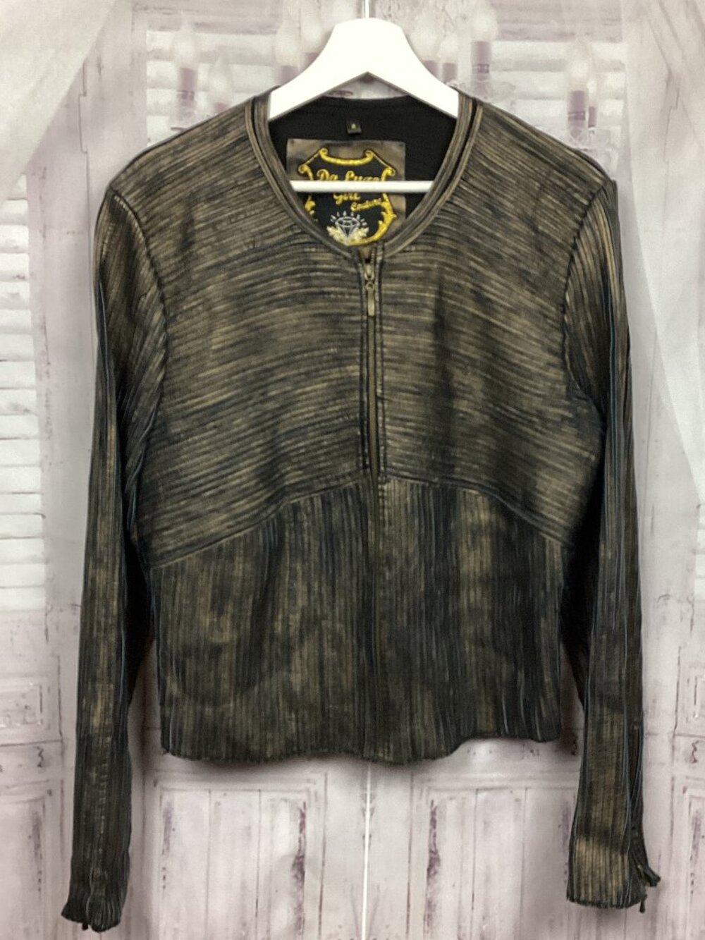 Da Luxe Girl Couture Leather Jacket Black Bronze Full Zip XL
